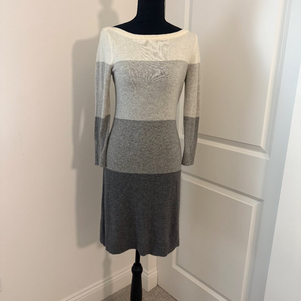 Banana Republic Petite XS Colorblock‎ Wool Cashmere Sweater Dress - Gray / Beige